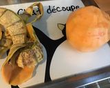 Une image de l'étape 2 de Melon « tour de pise » à la menthe fraîche et mozzarella di buffala.