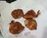 A picture of step 4 of Singhara atta aloo pakoda.