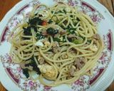 รูปขั้นตอนการทำที่ 9 ของ สปาเก็ตตี้ผัดหมูสับตำลึง