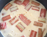 A picture of step 4 of Rhubarb clafoutis (use exact same method for apples and pear too).
