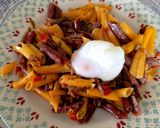 Foto del paso 7 de la receta: Macarrones de zanahoria con verduras, sobrasada y huevo poché