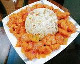 A picture of step 8 of Chikan manchurian with fried rice.