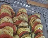 A picture of step 8 of Baked potato,zucchini,yellow squash,tomato.