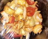 A picture of step 2 of Healthy chicken skewers served with a salad.