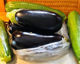 A picture of step 1 of Roasted Cajun Eggplant, 🍆, Shrimp 🍤 and Zucchini.
