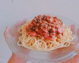 Hình bước làm 7 của món Mỳ ý sốt cà chua thịt bằm xúc xích