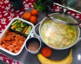A picture of step 5 of Pasta with cheese-tomato herb sauce & stir fry vegetables.