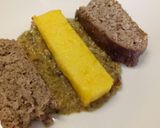 A picture of step 5 of Ham and Parmesan meatloaf with polenta and mushroom sauce.