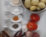 A picture of step 2 of Nepali style Aloo Dum with Chiwda /Poha/ Flattened rice.