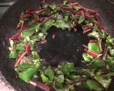 A picture of step 4 of Beetroot’s leaves and egg, tamago toji.       Don’t throw away No.7.