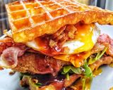 A picture of step 7 of Southern Chicken Waffle Burger With Egg & Maple Glazed Bacon.