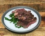 A picture of step 5 of Dry aged sirloin, green salad, horseradish dressing.