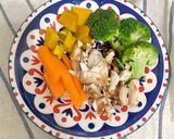 รูปขั้นตอนการทำที่ 4 ของ อกไก่ฉีก ผักรวมนึ่ง 🥕🥦🎃