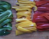 A picture of step 2 of Lemon Chicken with Colorful Peppers and Mushrooms.