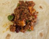A picture of step 3 of Fluffy's beef and peppers enchiladas.
