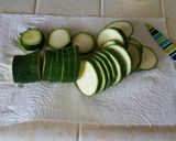A picture of step 1 of Crispy Garlic parmesan zucchini chips.