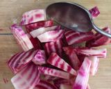 A picture of step 2 of Roasted vegetables: the rose harissa mix.