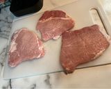 A picture of step 1 of Ton katsu (fried pork).