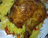 A picture of step 3 of Fried rice,chicken and salad.