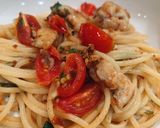 A picture of step 13 of Red snapper and tomato aglio e olio.