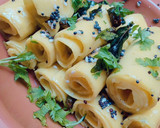A picture of step 8 of Gujarati khandvi.