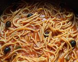 A picture of step 6 of Spicy Arrabbiata Spaghetti with Olives.
