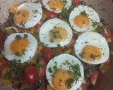 A picture of step 4 of Mediterranean potato hash with red kidney beans and fried eggs.