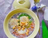 Hình bước làm 6 của món Chè chuối,bột báng màu hoa đậu biếc,bột khoai