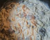 A picture of step 8 of Egg Noodles with Meatballs in Alfredo Sauce.