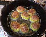A picture of step 6 of Bhat karela pur with white sauce.