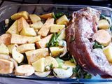 Carne al horno con papas y batatas