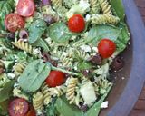 A picture of step 3 of Pesto pasta salad.