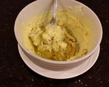 A picture of step 2 of Bacon and Jalapeno Deviled Eggs colored for Christmas.