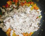 A picture of step 5 of Kiddies meal.. veg fish sauce and boiled rice.