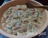A picture of step 1 of Hyderabadi Kachchi Aqhni Mutton Dum Biryani.