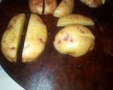 A picture of step 2 of Onion fried potatoes with fish and greens.