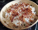 A picture of step 5 of Awadhi biryani layered with soya chaap.