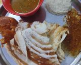 A picture of step 4 of #RSC#Plain dosa with chutney,capsicum sambar,and gun powder..