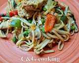 A picture of step 16 of Chicken Lo Mein C&G.