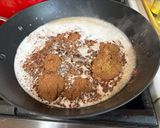 A picture of step 2 of Choco Biko with white coconut shreds and toasted coconut.