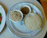 A picture of step 1 of Idli with oats and veggies, sambar.