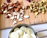 A picture of step 1 of 《Five-Star Afternoon Tea Treats at Home》- Francis's Home Health Management Station- Stop 43- Sweet Borderless Chocolate Coins. Rose Pistachio White Chocolate and Earl Grey Nut Dark Chocolate Flavors (Thanksgiving Edition).