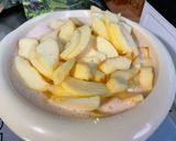Une image de l'étape 8 de Flan aux pommes, pralines roses et lait fermenté.
