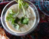 A picture of step 3 of Potato paratha with mint chattny and cucumber raita.