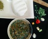 A picture of step 5 of Shallow rice(tuwon shinkafa) with moringa soup.