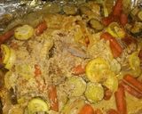 A picture of step 20 of Foil wrapped honey mustard pork loin with zucchini, squash, and baby carrots.
