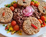 Pas rețetă Carne de miel fiartă & pilaf de bulgur cu vinete și salată asortată🧿 1 fotografie