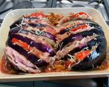 Une image de l'étape 12 de Éventails d'aubergine italienne aux deux jambons, tomates et girolles.