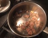A picture of step 1 of Pan fry ground pork with Bean curd sheet, edamame and preserved mustard stem.