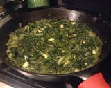 A picture of step 3 of Dandelion Ka Saag. with grape tomatoes and blue cheese.